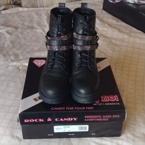 EUC Rock & Candy Hensley Bling Belted Biker Combat Boot